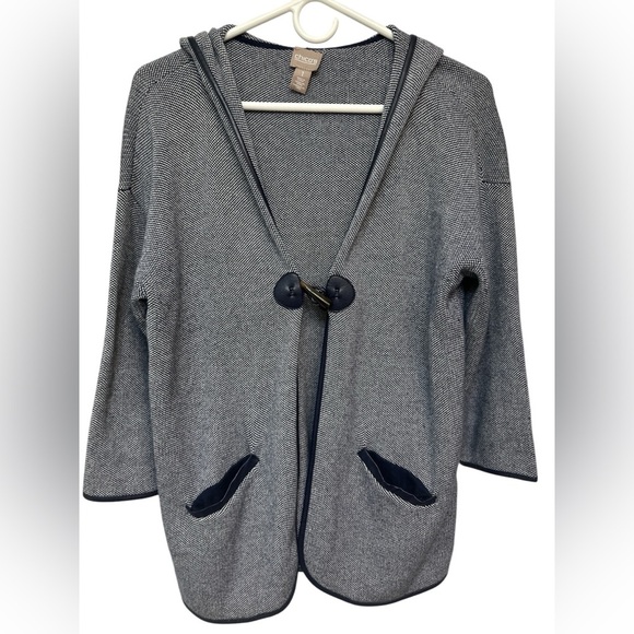 Chicos gray and navy hooded 3/4 sleeve jacket - Picture 1 of 8